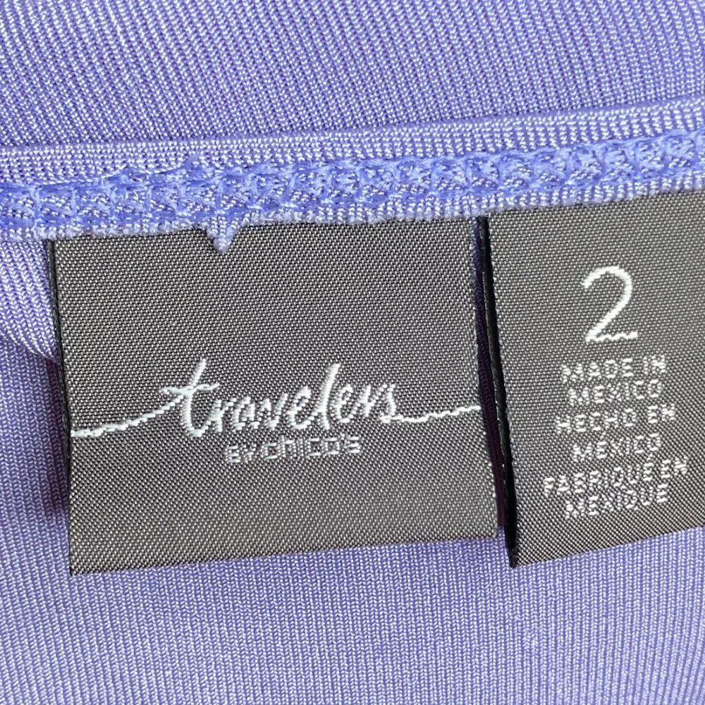 Chico's Travelers 2 Periwinkle Slinky Travel‎ Knit V-Neck Shirt Large L 12 14 - Picture 3 of 4